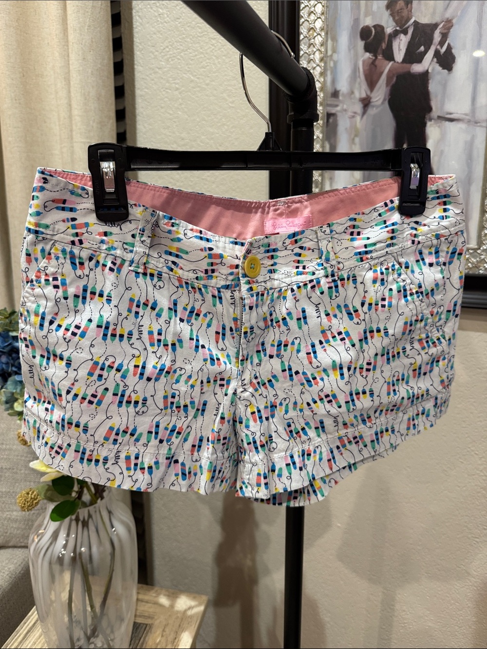 Lilly Pulitzer White Shorts with Multicolor Abstract Dot Print